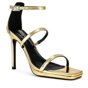 Tony Bianco Forza Strappy Sandals Stiletto Heels Square Toe Gold Foil Size 8.5